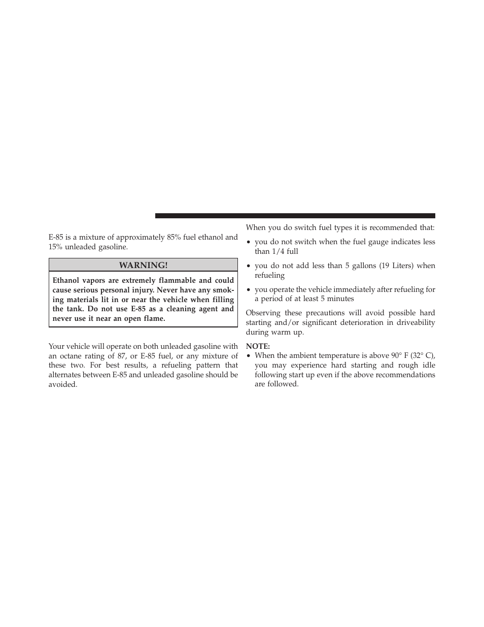 Ethanol fuel (e-85), Fuel requirements | Dodge 2011 Charger - Owner Manual User Manual | Page 418 / 566