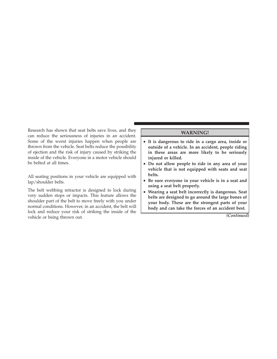 Lap/shoulder belts | Dodge 2011 Charger - Owner Manual User Manual | Page 48 / 566