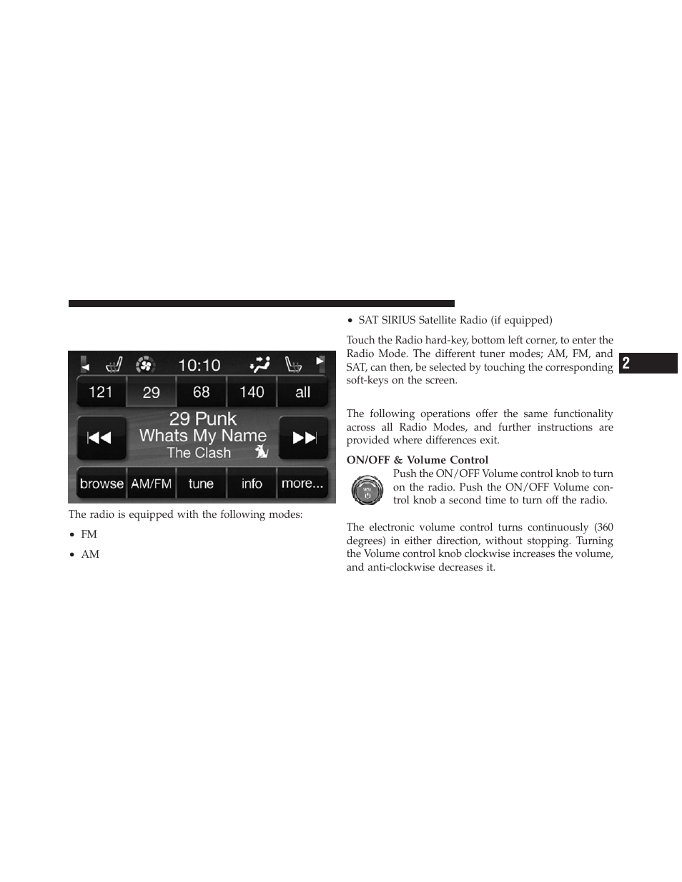 Operating instructions – radio mode, Overview, Common radio functions | Chrysler 2011 300 SRT - Owner Manual User Manual | Page 14 / 119