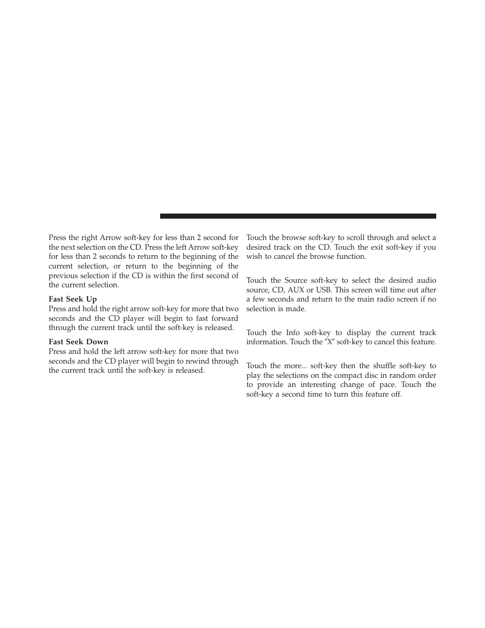 Seek up/down, Browse, Source | Info, Shuffle | Chrysler 2011 300 SRT - Owner Manual User Manual | Page 25 / 119