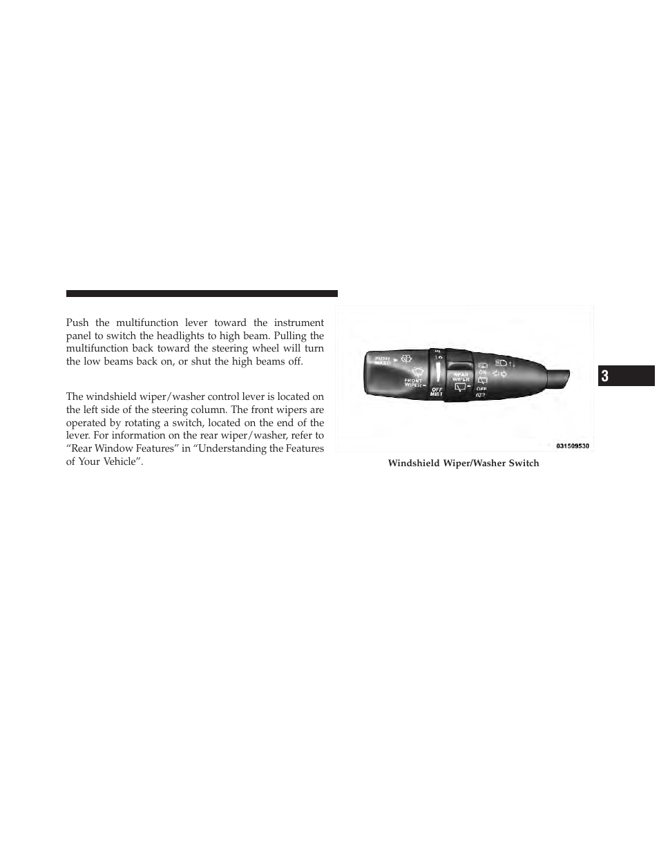 High/low beam switch, Windshield wipers and washers | Dodge 2011 Durango - Owner Manual User Manual | Page 157 / 576