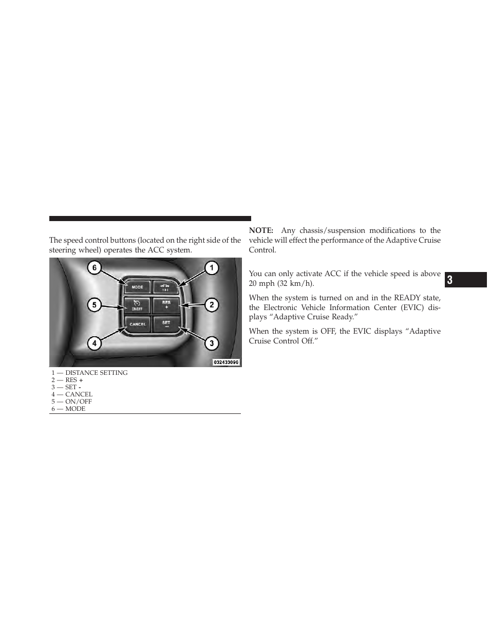 Adaptive cruise control (acc) operation, Activating adaptive cruise control (acc) | Dodge 2011 Durango - Owner Manual User Manual | Page 171 / 576