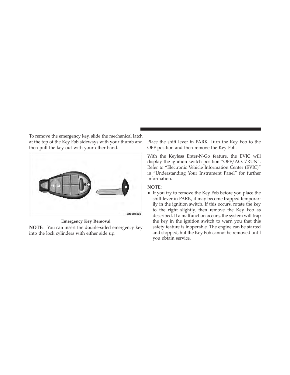 Removing key fob from ignition | Dodge 2011 Durango - Owner Manual User Manual | Page 18 / 576