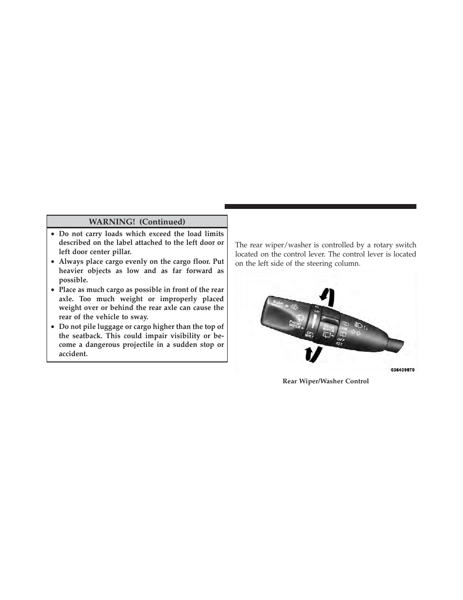 Rear window features, Rear window wiper/washer | Dodge 2011 Durango - Owner Manual User Manual | Page 230 / 576