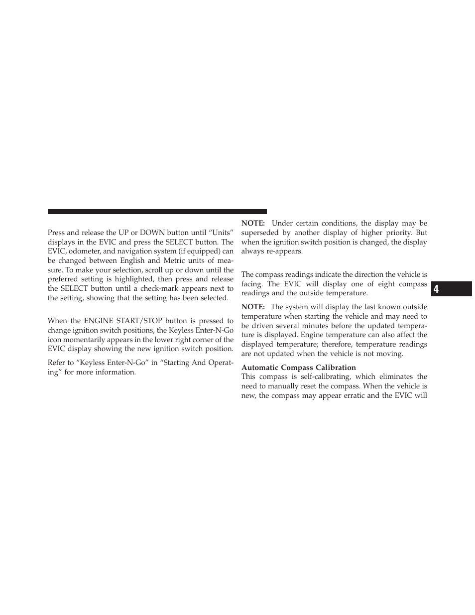 Units, Keyless enter-n-go display — if equipped, Compass / temperature display | Keyless enter-n-go display, If equipped | Dodge 2011 Durango - Owner Manual User Manual | Page 273 / 576