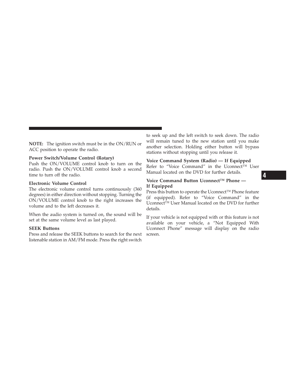 Operating instructions — radio mode | Dodge 2011 Durango - Owner Manual User Manual | Page 295 / 576