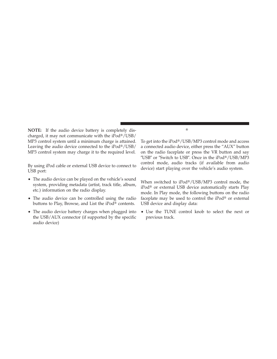 Using this feature, Play mode, Controlling the ipod௡ or external usb | Device using radio buttons | Dodge 2011 Durango - Owner Manual User Manual | Page 312 / 576