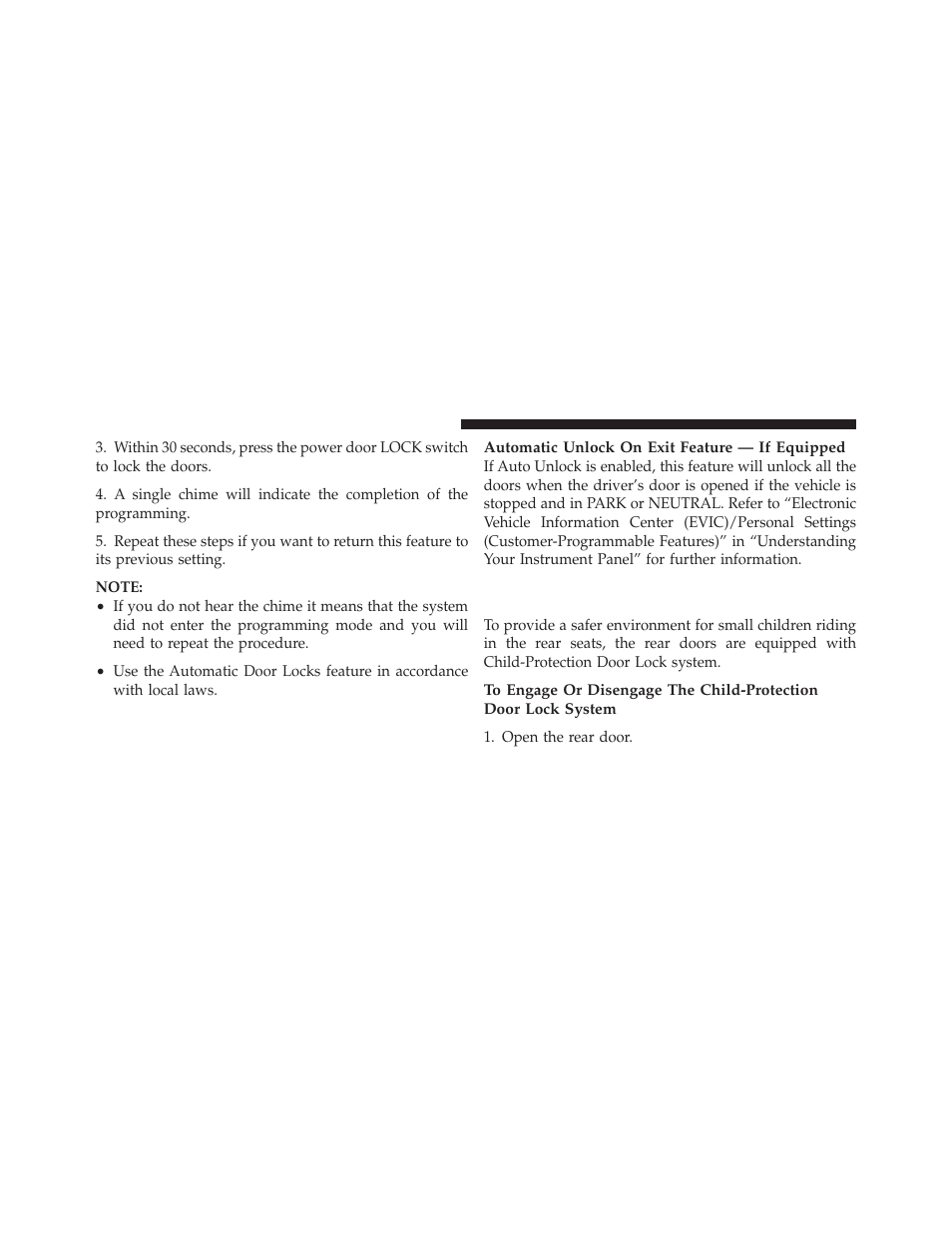 Child-protection door lock system — rear doors, Child-protection door lock system — rear, Doors | Dodge 2011 Durango - Owner Manual User Manual | Page 38 / 576