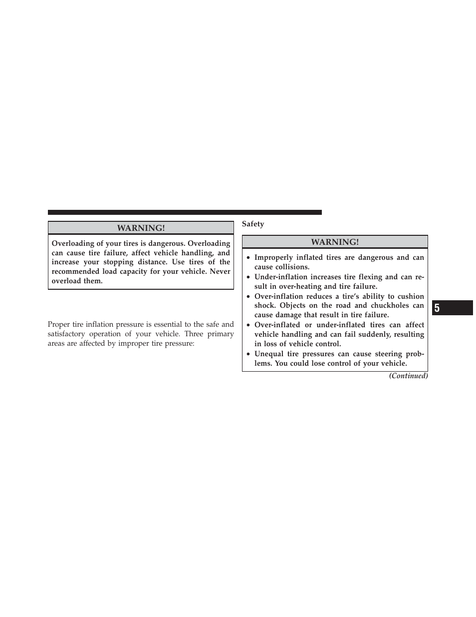 Tires — general information, Tire pressure | Dodge 2011 Durango - Owner Manual User Manual | Page 389 / 576