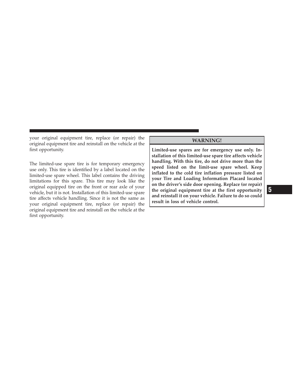 Limited-use spare – if equipped | Dodge 2011 Durango - Owner Manual User Manual | Page 395 / 576