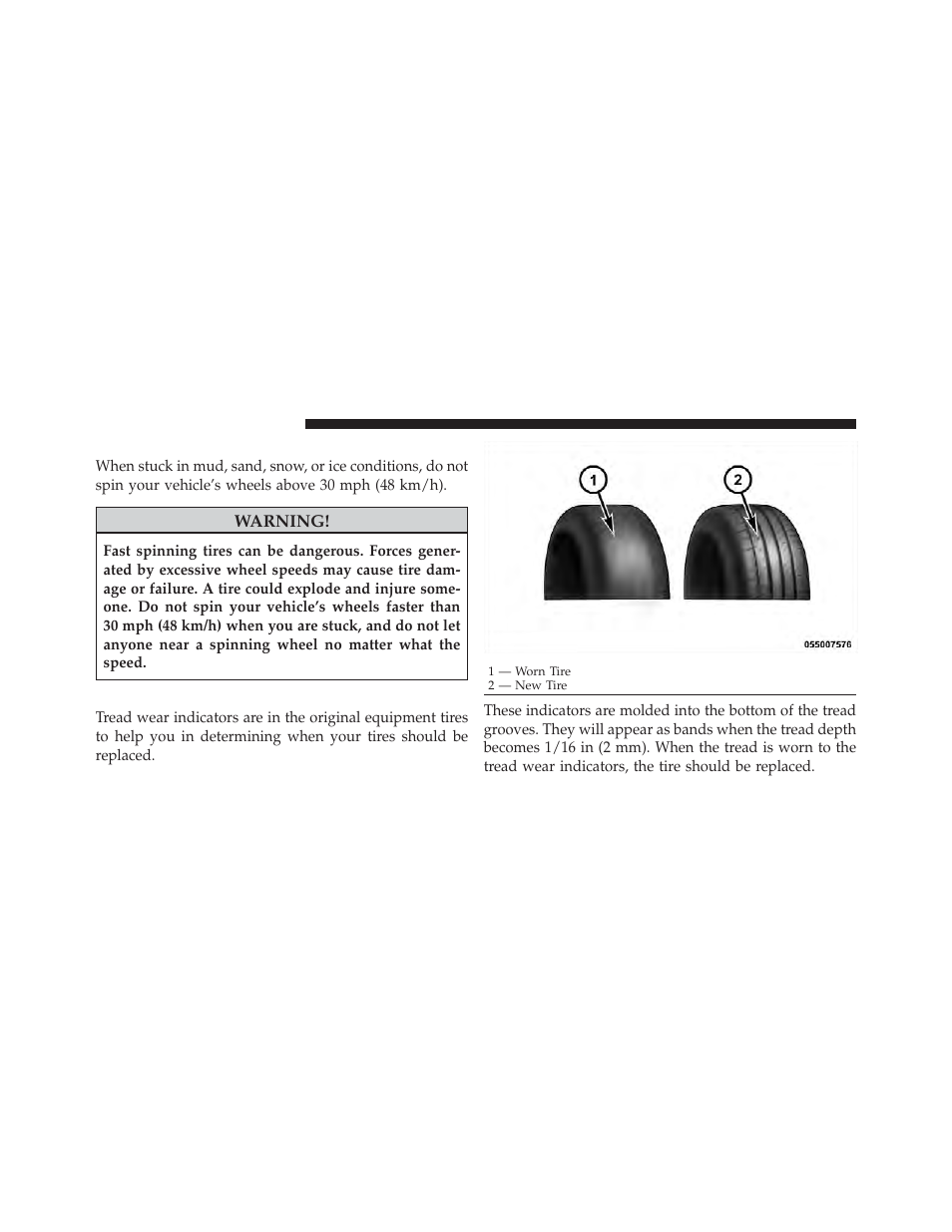 Tire spinning, Tread wear indicators | Dodge 2011 Durango - Owner Manual User Manual | Page 396 / 576