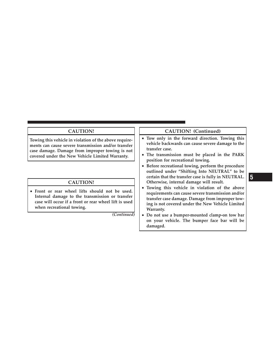 Recreational towing – all-wheel drive, Models (two-speed transfer case) | Dodge 2011 Durango - Owner Manual User Manual | Page 443 / 576