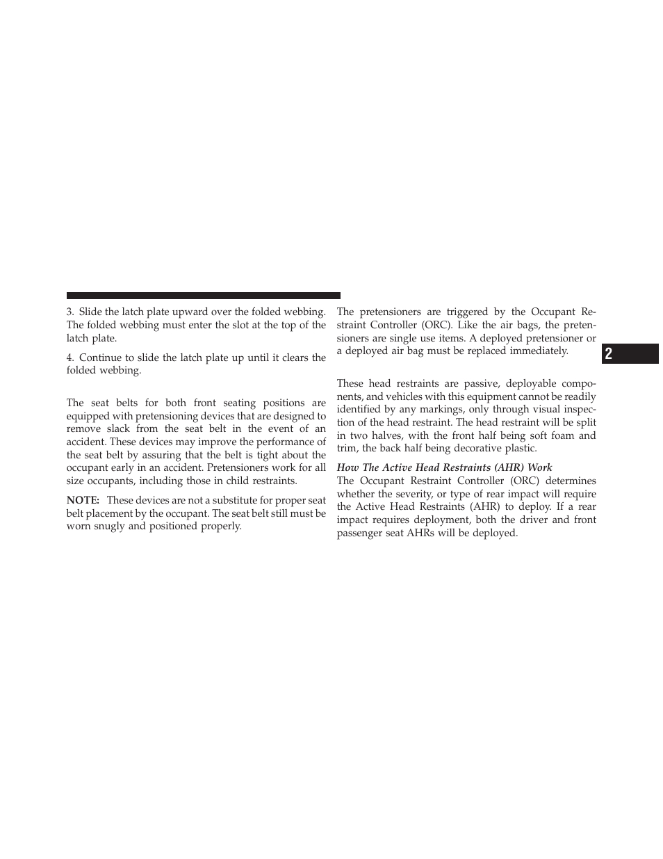 Seat belt pretensioners, Supplemental active head restraints (ahr) | Dodge 2011 Durango - Owner Manual User Manual | Page 63 / 576