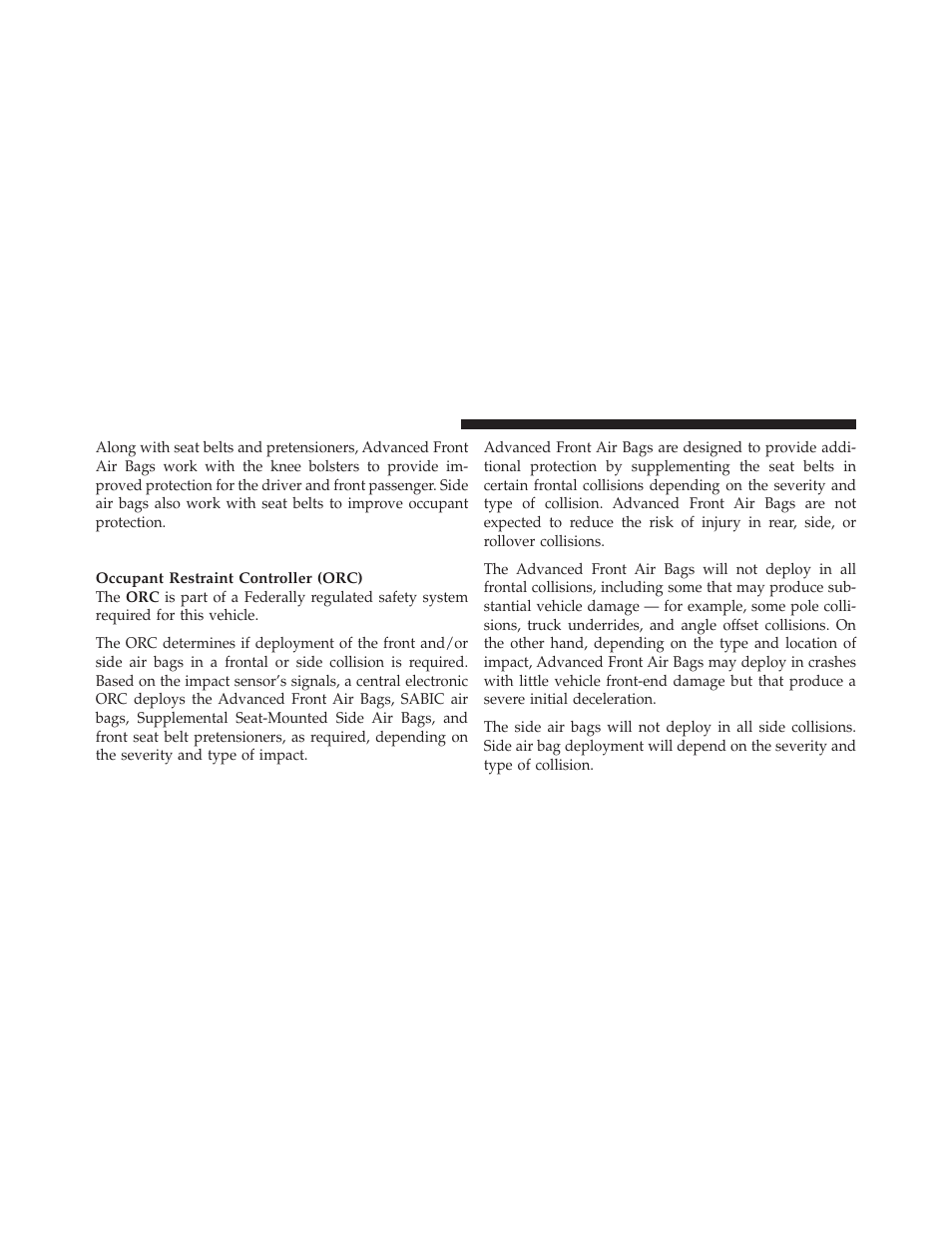 Air bag deployment sensors and controls | Dodge 2011 Durango - Owner Manual User Manual | Page 76 / 576