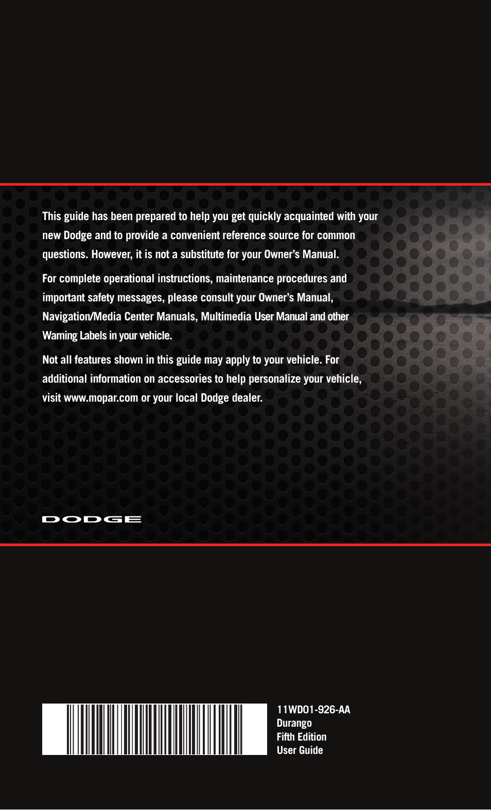 Dodge 2011 Durango - User Guide User Manual | Page 108 / 108