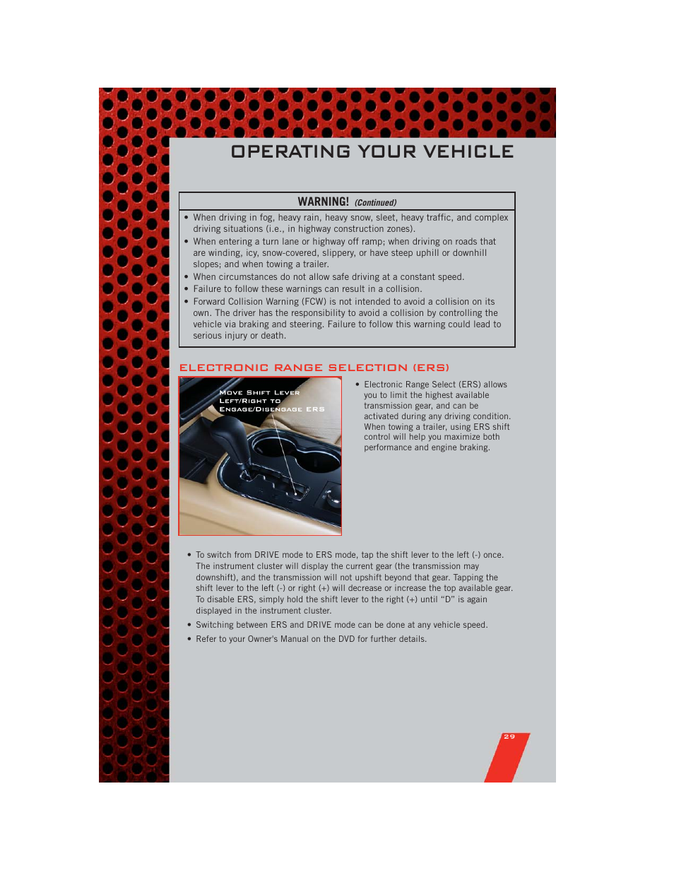 Electronic range selection (ers), Operating your vehicle | Dodge 2011 Durango - User Guide User Manual | Page 31 / 108