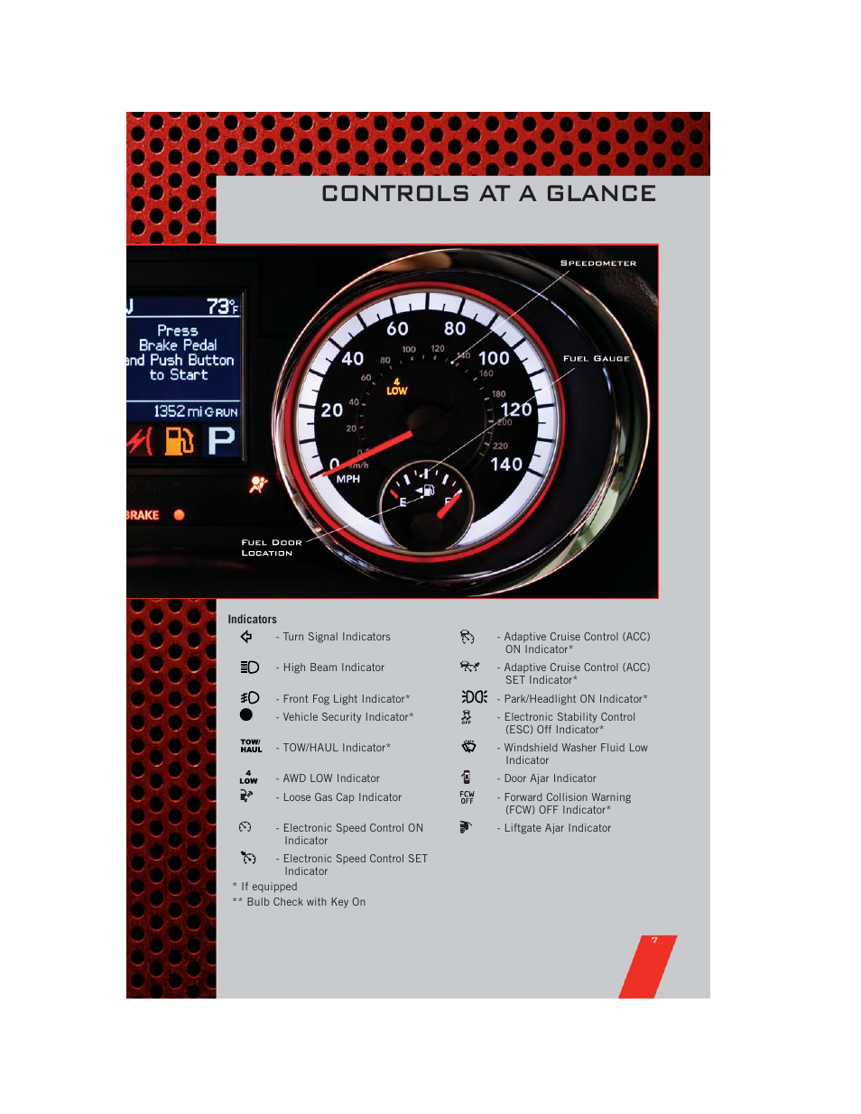 Indicators, Controls at a glance | Dodge 2011 Durango - User Guide User Manual | Page 9 / 108