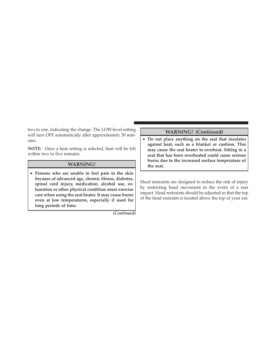 Head restraints | Dodge 2011 Dakota User Manual | Page 132 / 452