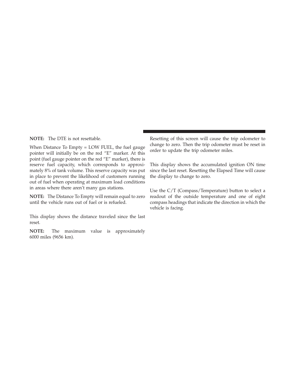 Trip odometer (odo), Elapsed time (et), C/t button | Dodge 2011 Dakota User Manual | Page 152 / 452