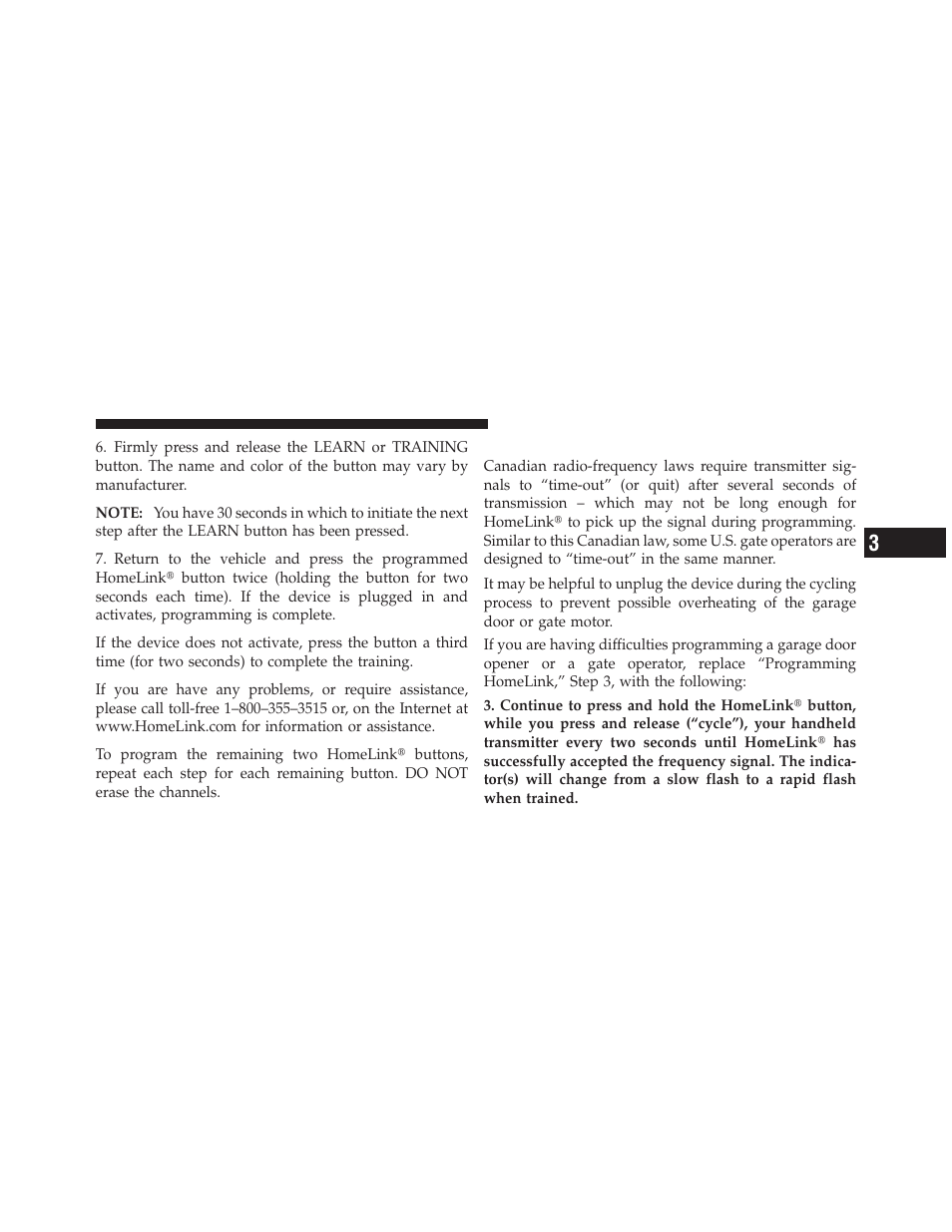 Gate operator/canadian programming | Dodge 2011 Dakota User Manual | Page 159 / 452