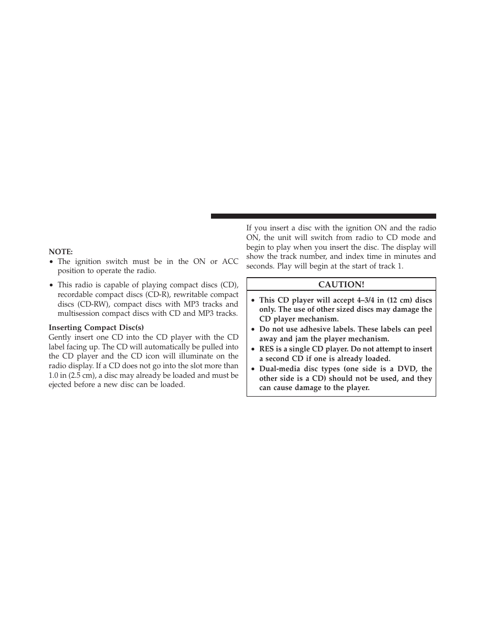 Operation instructions — cd mode for cd, And mp3 audio play | Dodge 2011 Dakota User Manual | Page 228 / 452