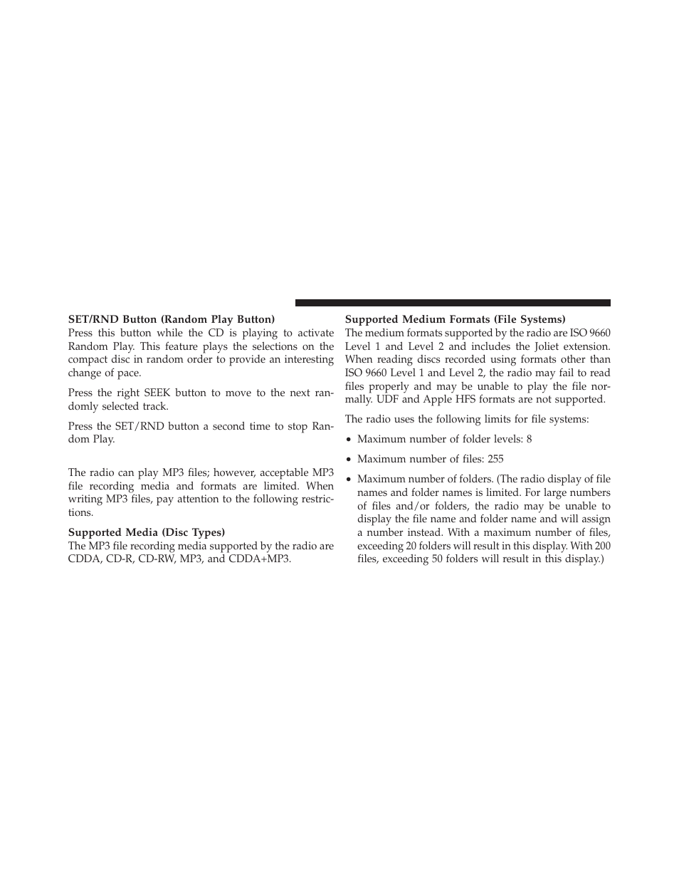 Notes on playing mp3 files | Dodge 2011 Dakota User Manual | Page 230 / 452