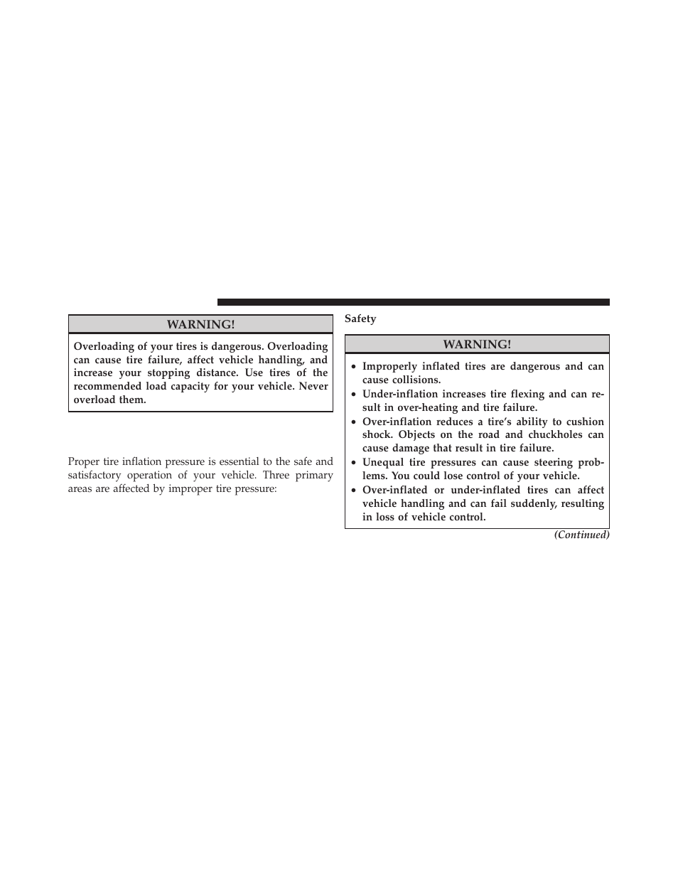 Tires — general information, Tire pressure | Dodge 2011 Dakota User Manual | Page 286 / 452