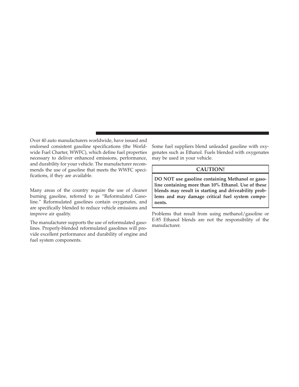 Reformulated gasoline, Gasoline/oxygenate blends | Dodge 2011 Dakota User Manual | Page 304 / 452