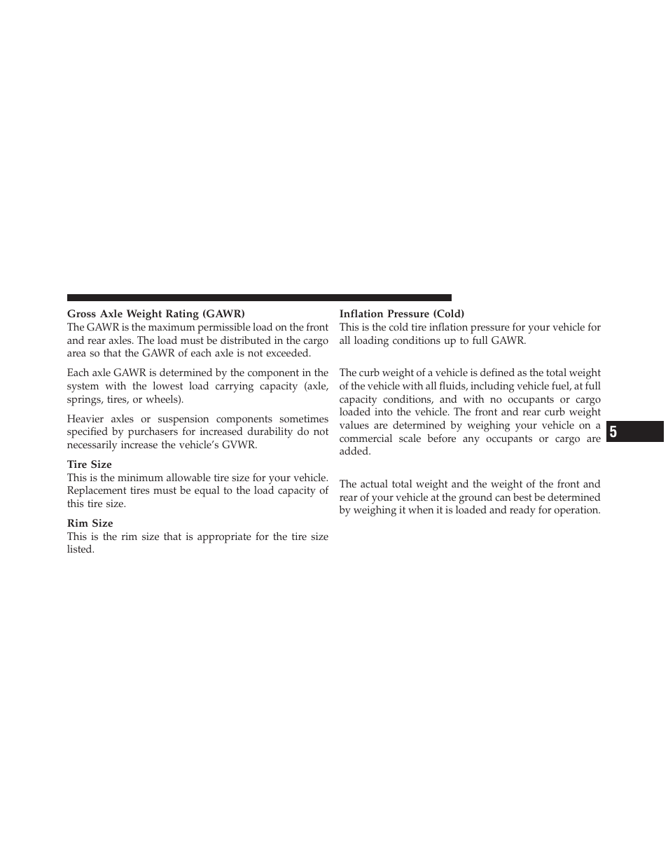 Curb weight, Loading | Dodge 2011 Dakota User Manual | Page 315 / 452