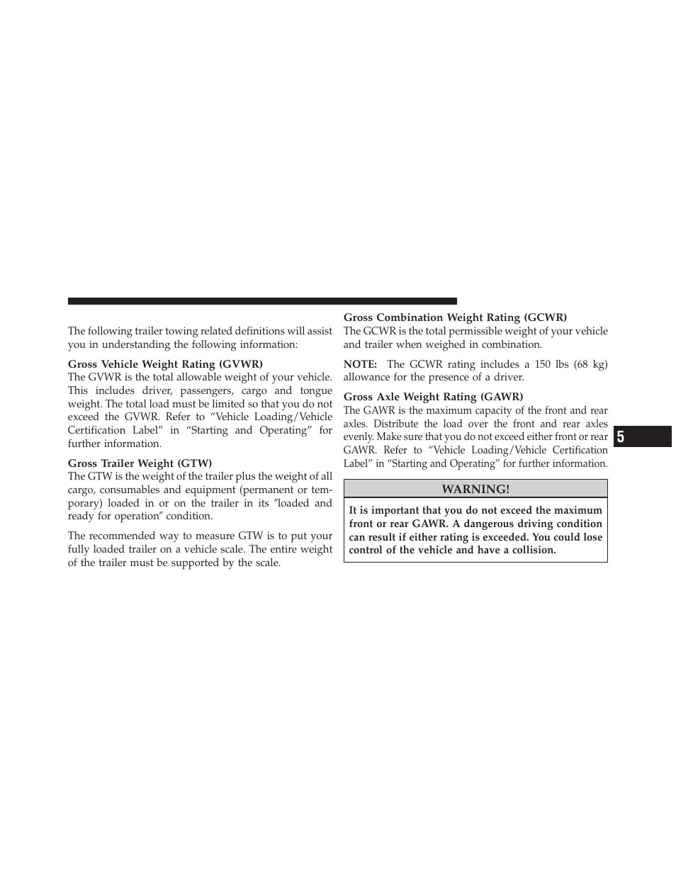 Common towing definitions | Dodge 2011 Dakota User Manual | Page 317 / 452