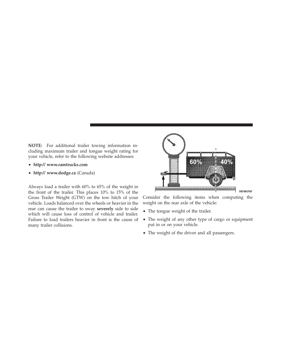 Trailer and tongue weight, Trailer towing weights, Maximum trailer weight ratings) | Dodge 2011 Dakota User Manual | Page 322 / 452