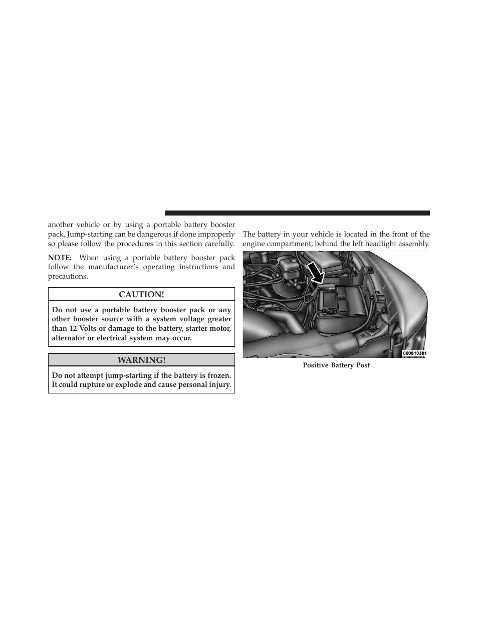 Preparations for jump-start | Dodge 2011 Dakota User Manual | Page 348 / 452