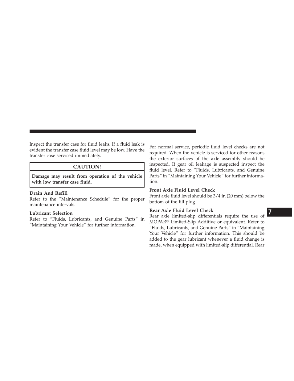 Transfer case, Front/rear axle fluid | Dodge 2011 Dakota User Manual | Page 383 / 452