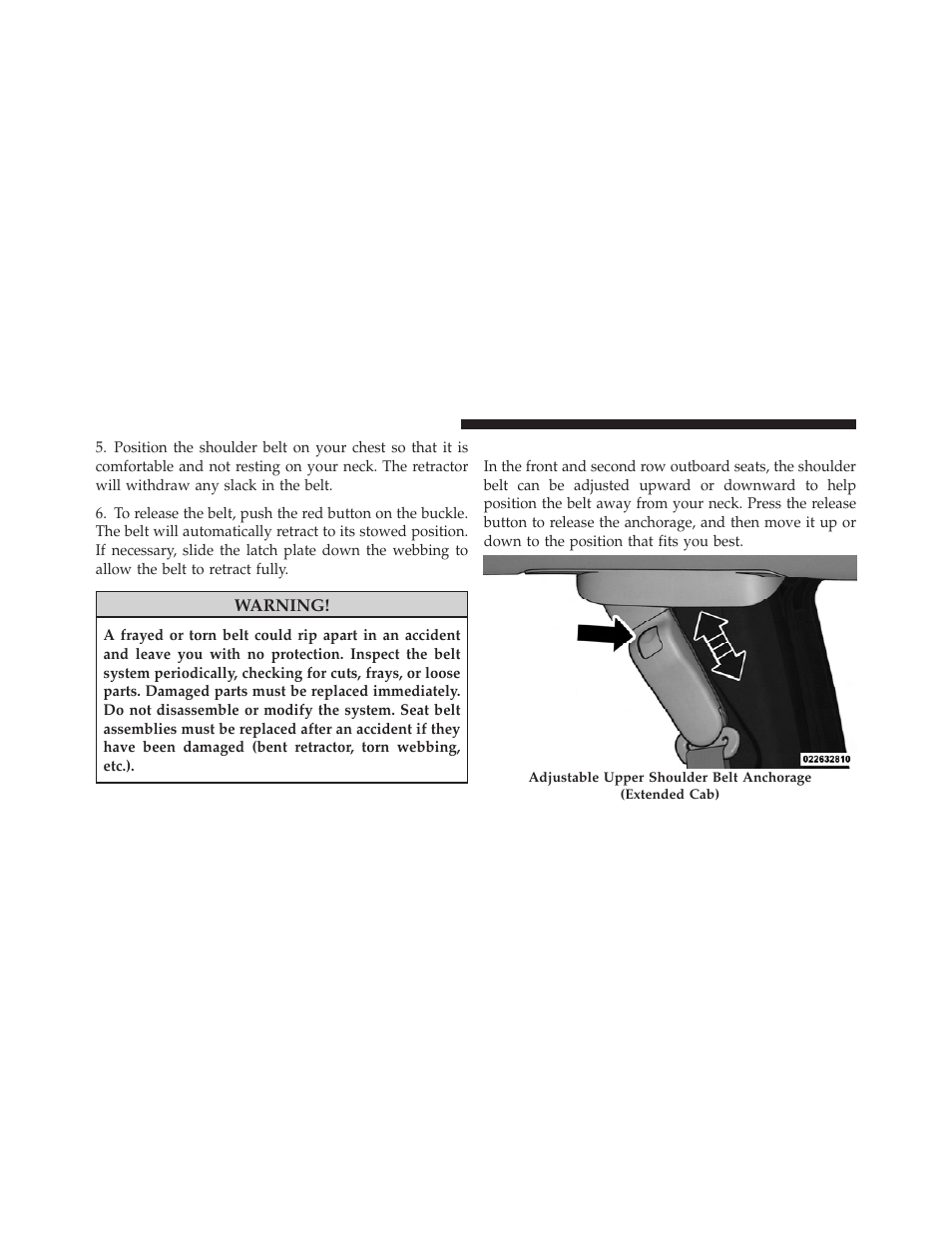 Adjustable upper shoulder belt anchorage | Dodge 2011 Dakota User Manual | Page 46 / 452