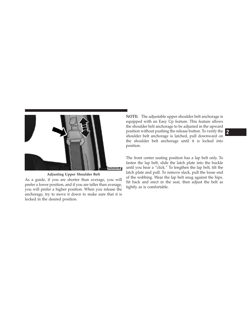 Center lap belts | Dodge 2011 Dakota User Manual | Page 47 / 452