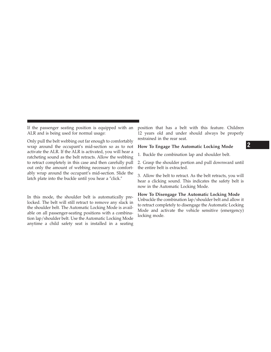 Automatic locking retractor mode (alr), If equipped | Dodge 2011 Dakota User Manual | Page 49 / 452