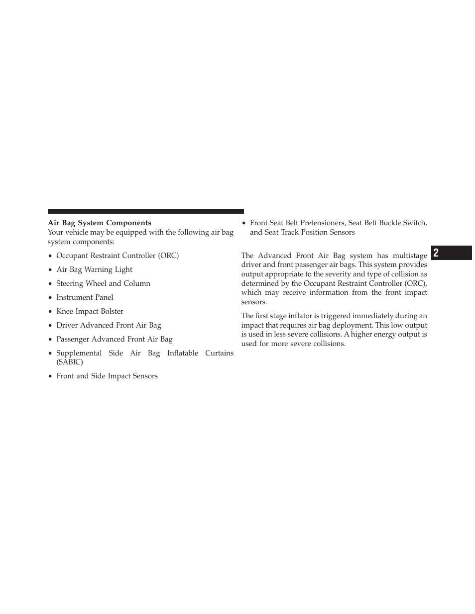 Advanced front air bag features | Dodge 2011 Dakota User Manual | Page 55 / 452