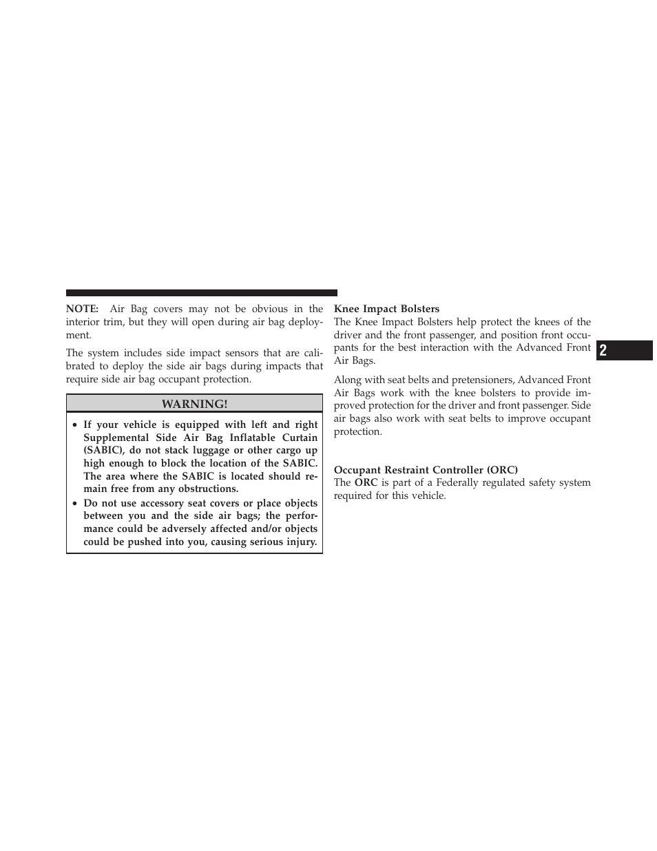 Air bag deployment sensors and controls | Dodge 2011 Dakota User Manual | Page 57 / 452