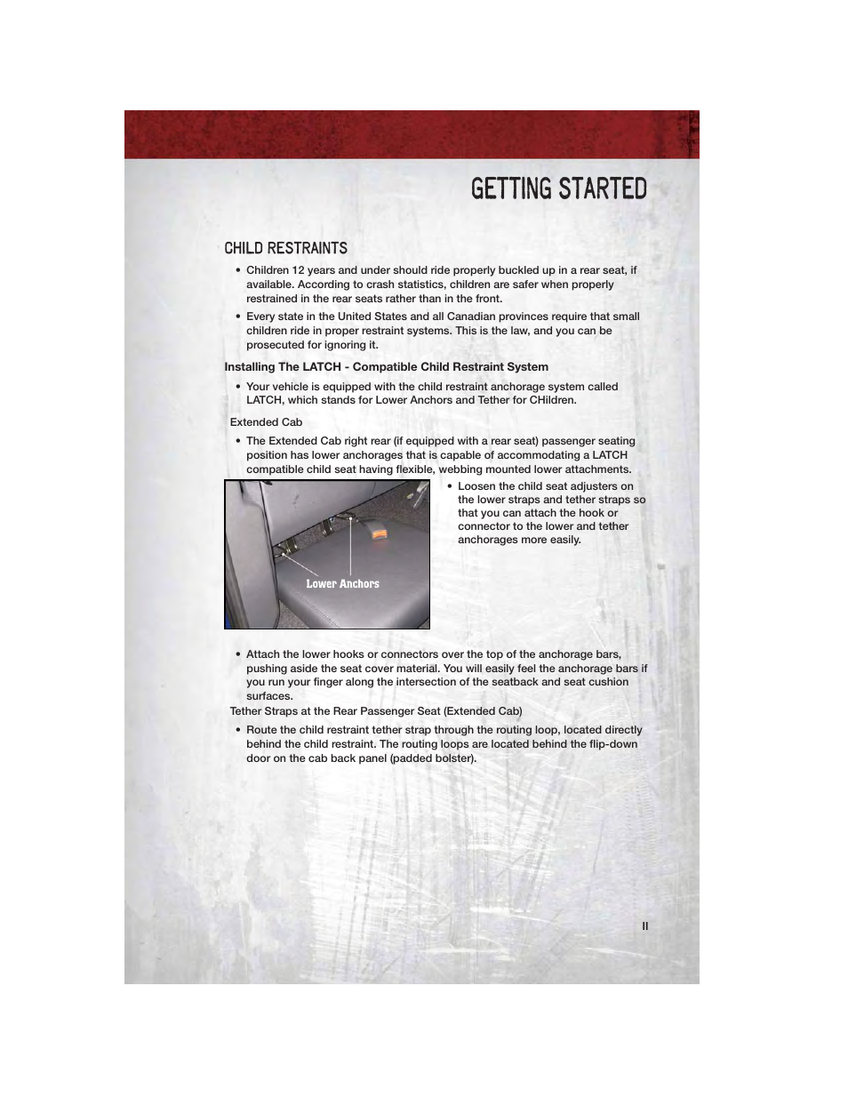 Child restraints, Getting started | Dodge 2011 Dakota User Manual | Page 13 / 76