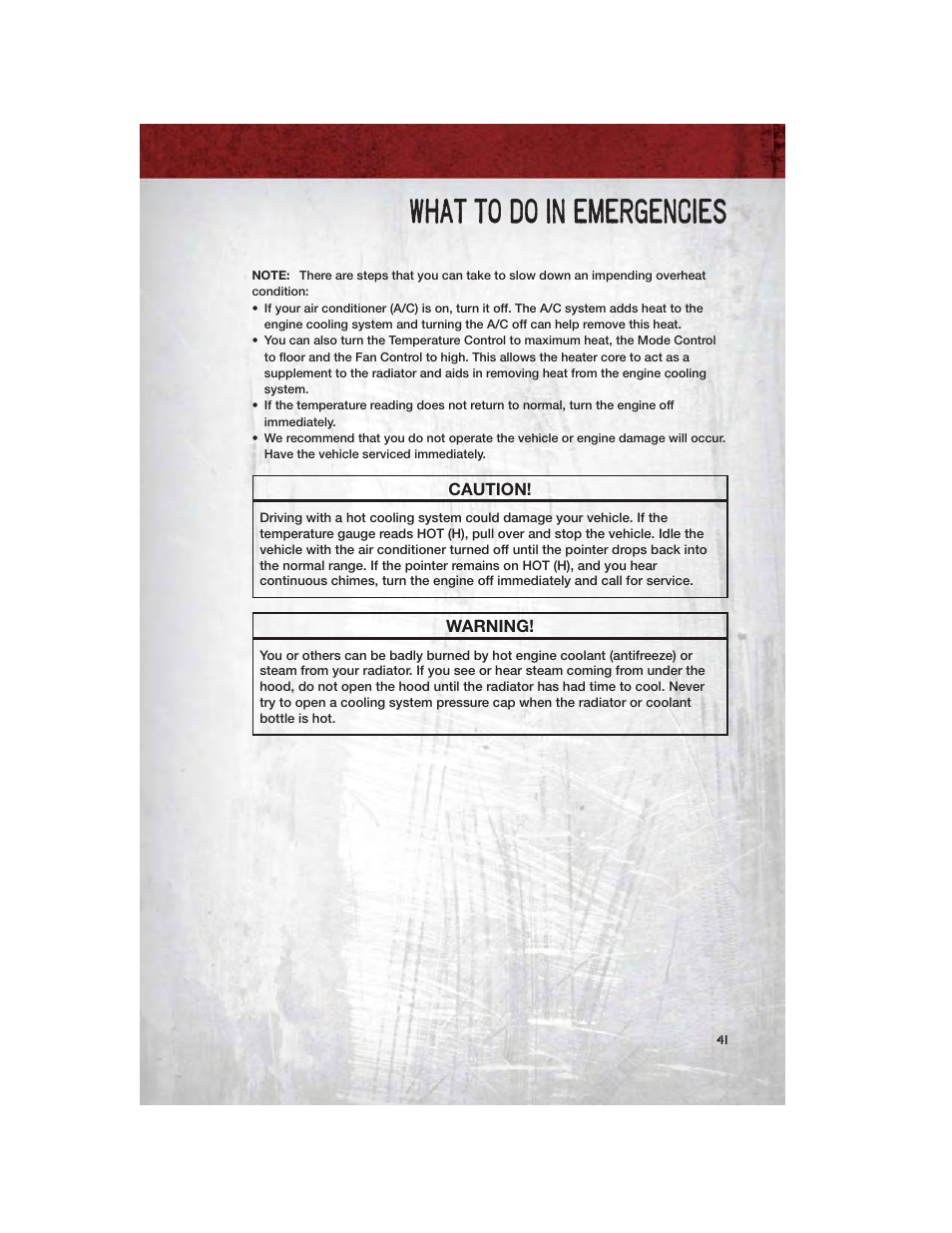 What to do in emergencies | Dodge 2011 Dakota User Manual | Page 43 / 76