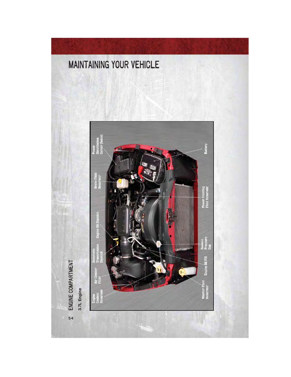Engine compartment, 7l engine, Maintaining your vehicle | Dodge 2011 Dakota User Manual | Page 56 / 76