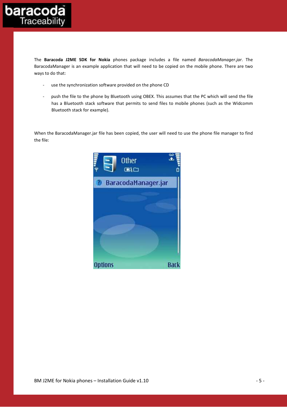 Baracodamanager installation | Baracoda J2ME User Manual | Page 5 / 7