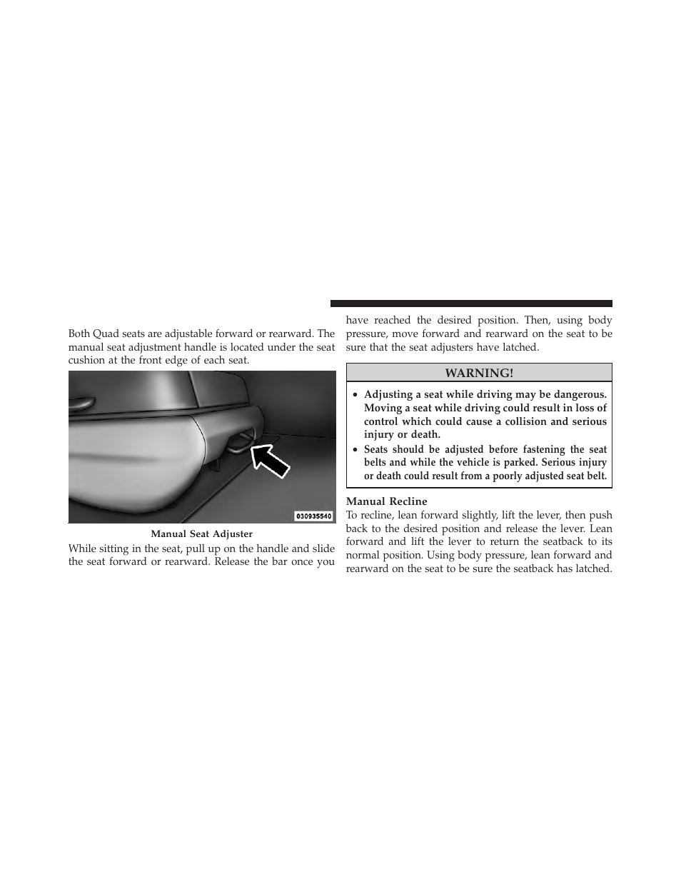 Quad seats — if equipped | Dodge 2011 Grand_Caravan - Owner Manual User Manual | Page 148 / 562