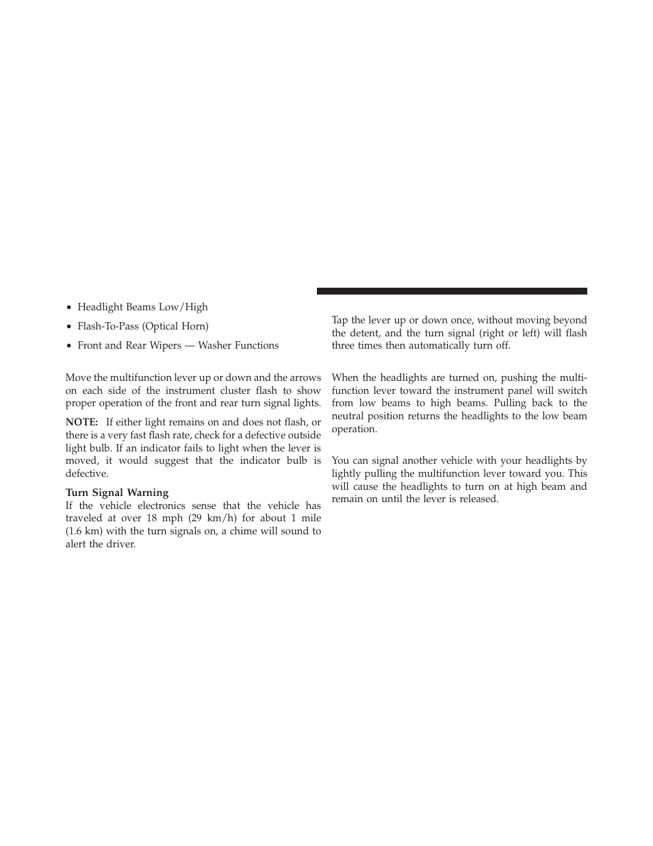 Turn signals, Lane change assist, High/low beam switch | Flash-to-pass | Dodge 2011 Grand_Caravan - Owner Manual User Manual | Page 172 / 562