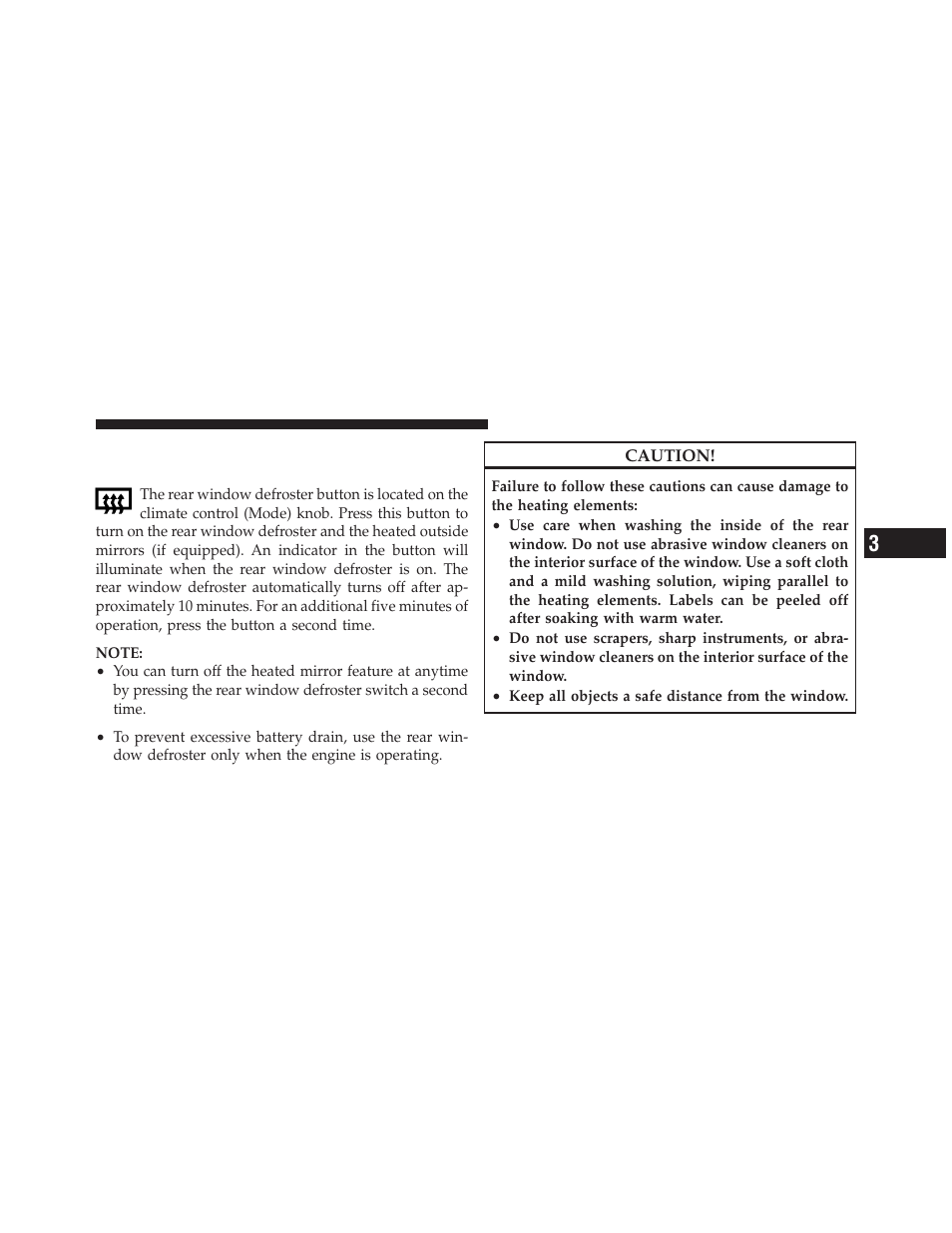 Rear window features, Rear window defroster | Dodge 2011 Grand_Caravan - Owner Manual User Manual | Page 235 / 562