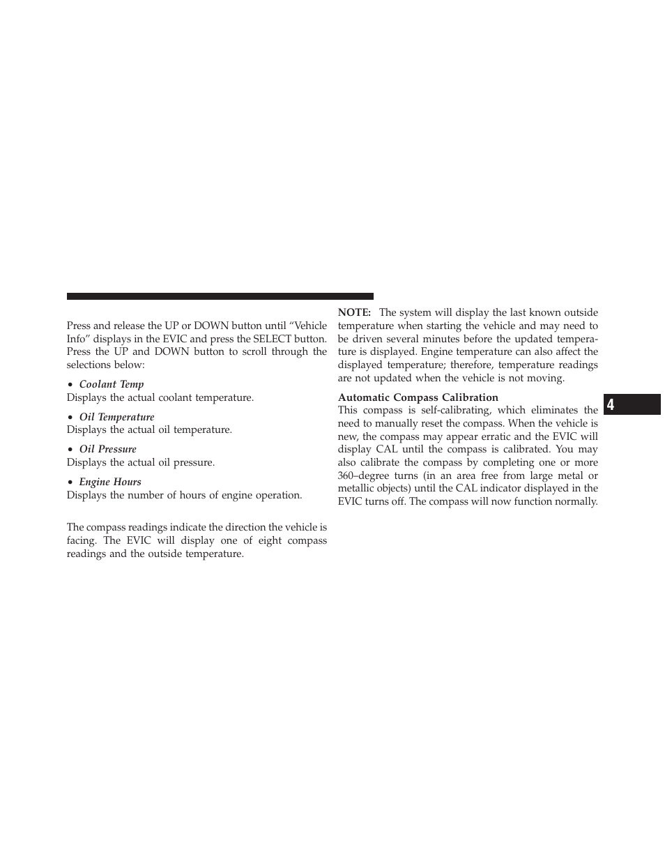 Vehicle info (customer information features), Compass / temperature display | Dodge 2011 Grand_Caravan - Owner Manual User Manual | Page 279 / 562