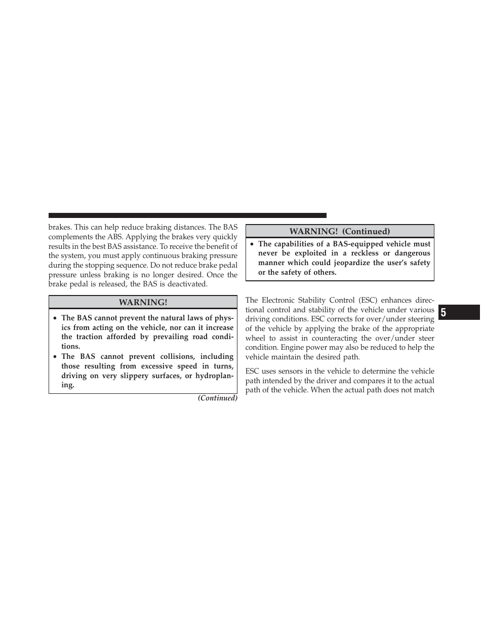 Electronic stability control (esc) | Dodge 2011 Grand_Caravan - Owner Manual User Manual | Page 375 / 562