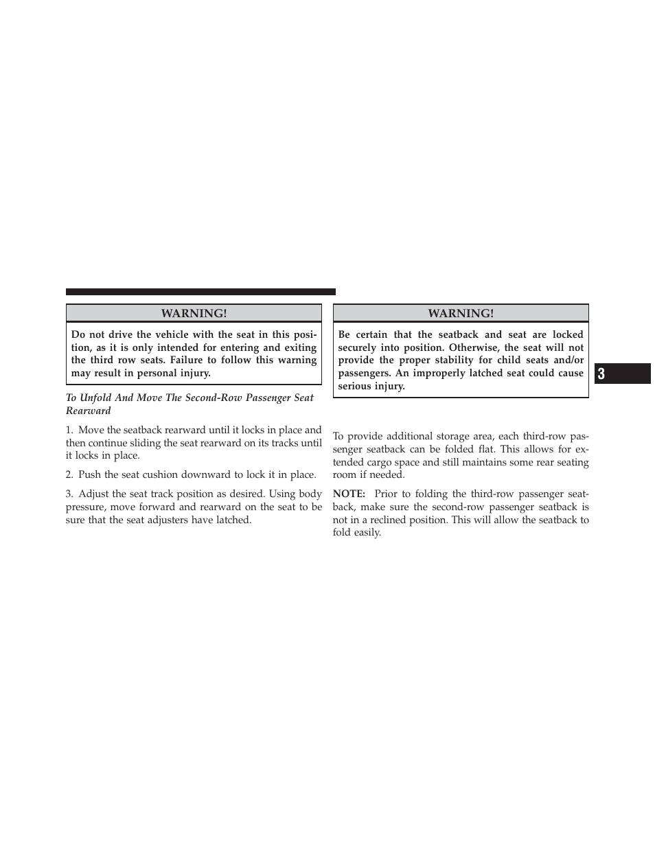 50/50 split third-row passenger seats with, Fold-flat feature — seven passenger models | Dodge 2011 Journey - Owner Manual User Manual | Page 189 / 557