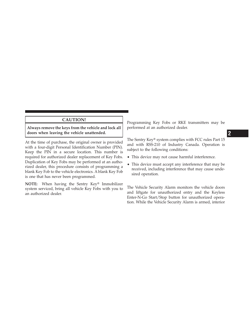 Customer key programming, General information, Vehicle security alarm — if equipped | Dodge 2011 Journey - Owner Manual User Manual | Page 19 / 557