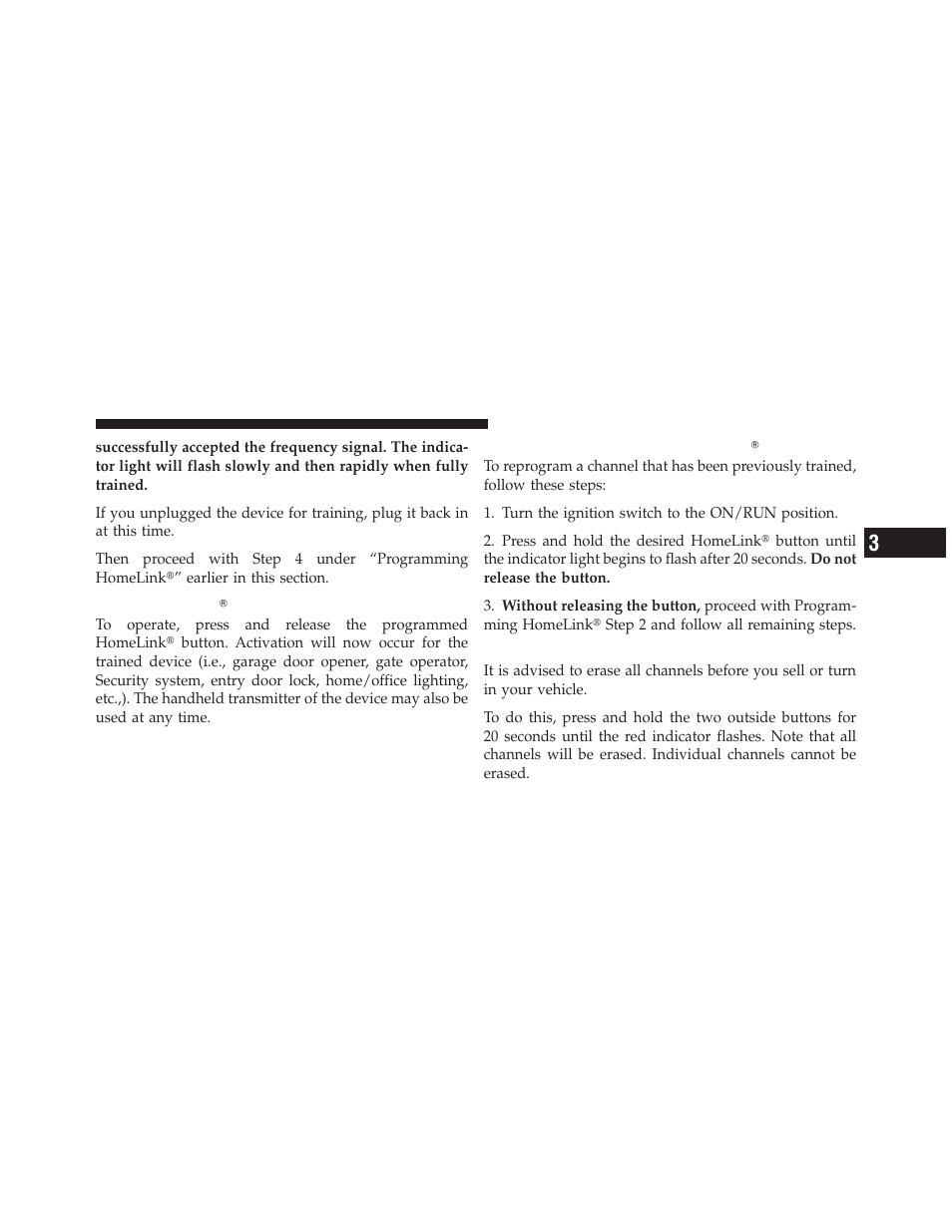 Using homelinkĥ, Reprogramming a single homelinkĥ button, Security | Using homelink, Reprogramming a single, Homelink, Button | Dodge 2011 Journey - Owner Manual User Manual | Page 227 / 557